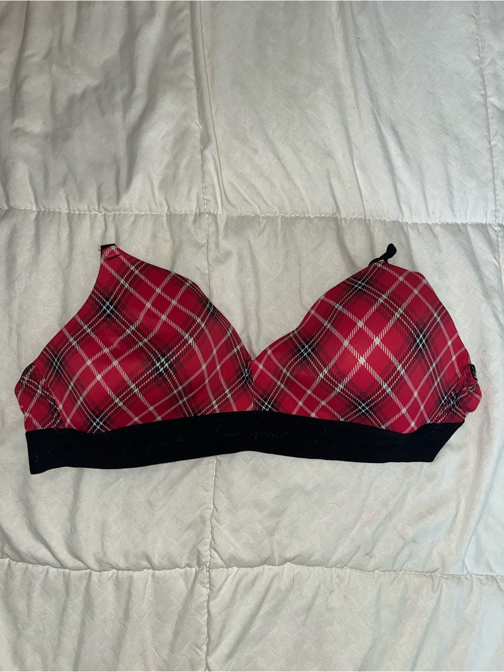 PINK Victoria's Secret Red Plaid Wireless Bralette with Black Band